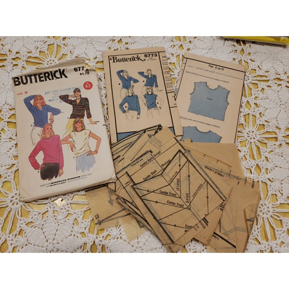1980s Vintage 34" - 42" Bust Butterick  6773 Sweater Blouse Knit Sewing Pattern - Picture 5 of 5
